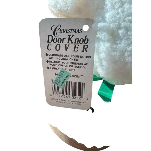 Vintage Christmas Plush Bear Door Knob Cover w/Tag 1980s Holiday Decor Retro - Picture 5 of 8
